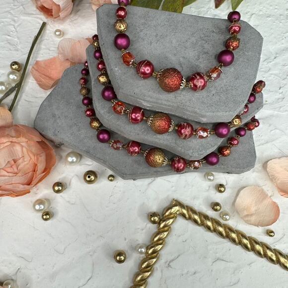 Vintage Pink Faux Pearl Beaded Multistrand Necklace Retro Bridal Jewelry - Picture 5 of 8